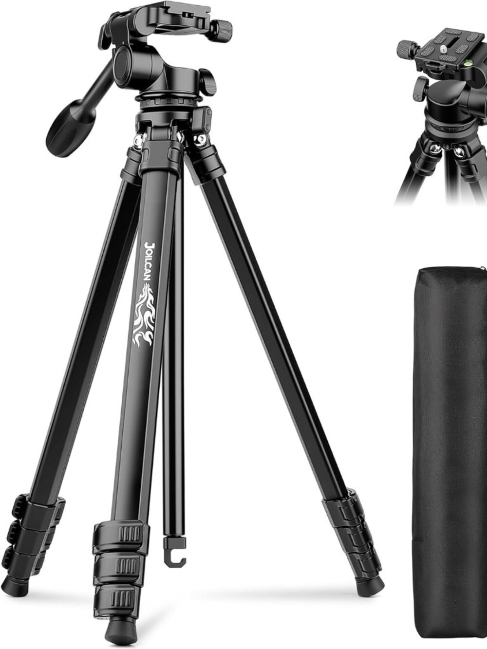JOILCAN 66" Aluminum Travel Tripod for Camera iPhone Binoculars Telescope w Case